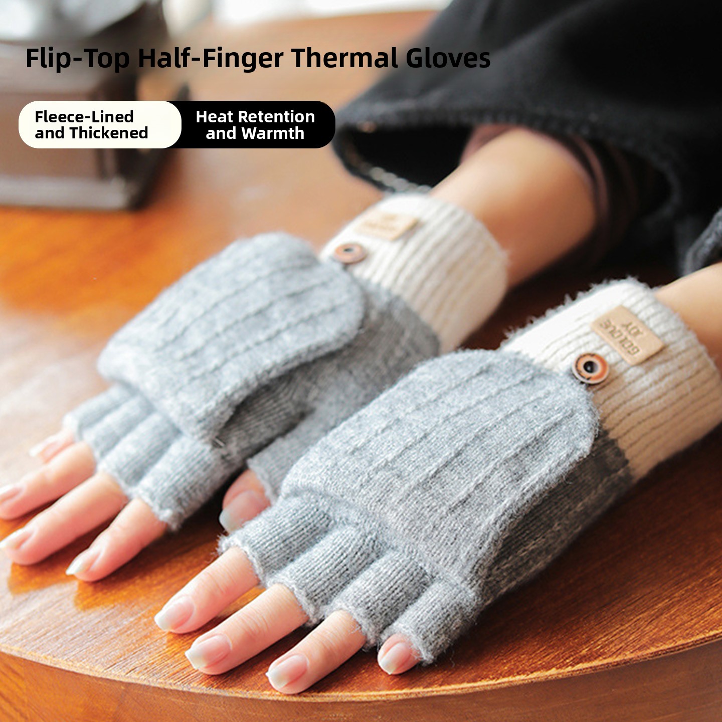 Wool Glove Lined - ถุงมือกันหนาวสำหรับผู้หญิง บุขนด้านใน แบบเปิดนิ้วครึ่งนิ้ว รองรับการใช้งานหน้าจอสัมผัส ถักนิตติ้ง ให้ความอบอุ่น